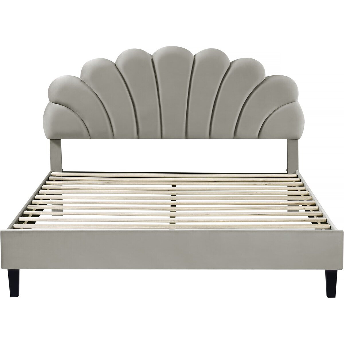 Lit coquillage en velours "Manon" - 160 x 200 cm - Gris