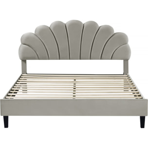 Lit coquillage en velours "Manon" - 160 x 200 cm - Gris