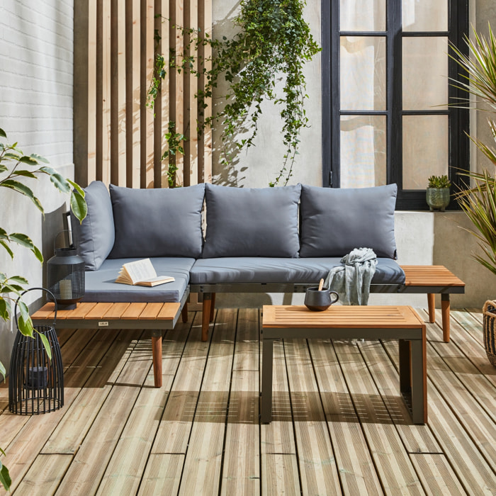 Salon de jardin modulable aluminium et bois d'acacia 4 places SAO PAULO