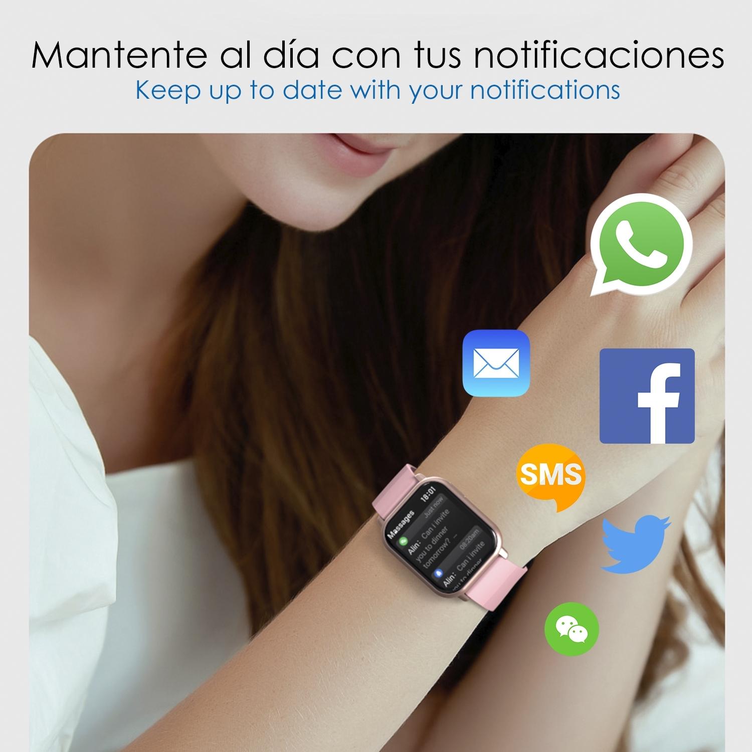 DAM Smartwatch ZW32 con notifiche app, diverse modalità sportive. Monitor della pressione sanguigna e dell'ossigeno, termometro.