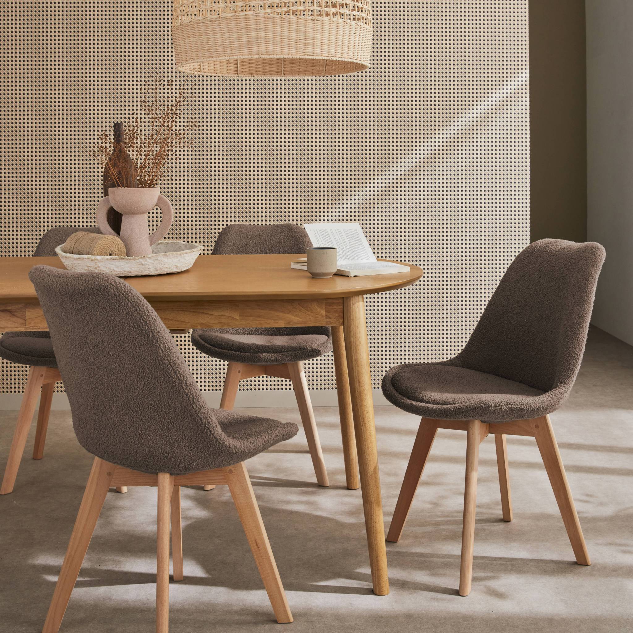 Chaise scandinave bois de hêtre et bouclette (lot de 4) NILS