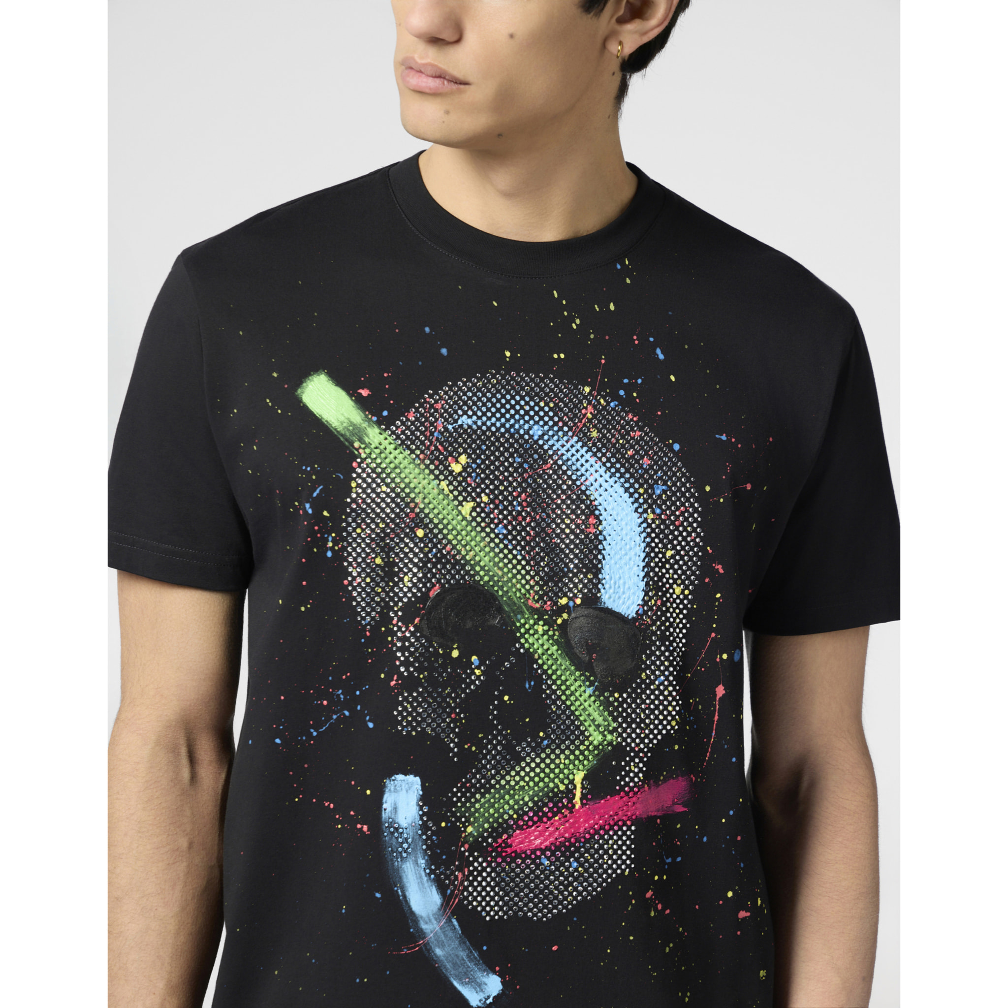 PHILIPP PLEIN Round Neck T-Shirt Paint Splash Skull