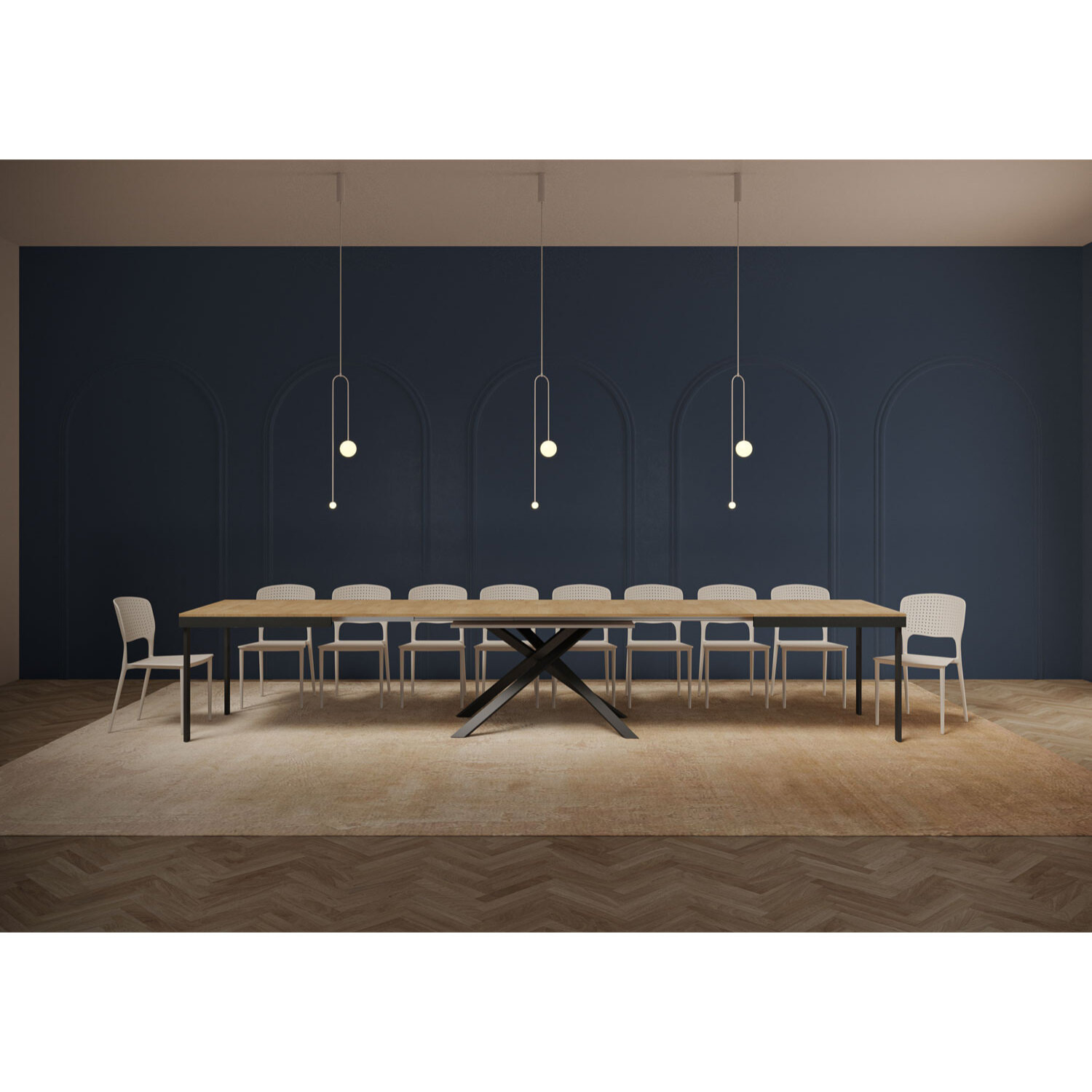 Mesa extensible 90x180/440 cm Karida Evolution roble natural estructura antracita