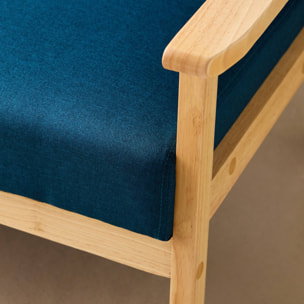 Canapé banquette 2 places bois d'hévéa tissu ISAK