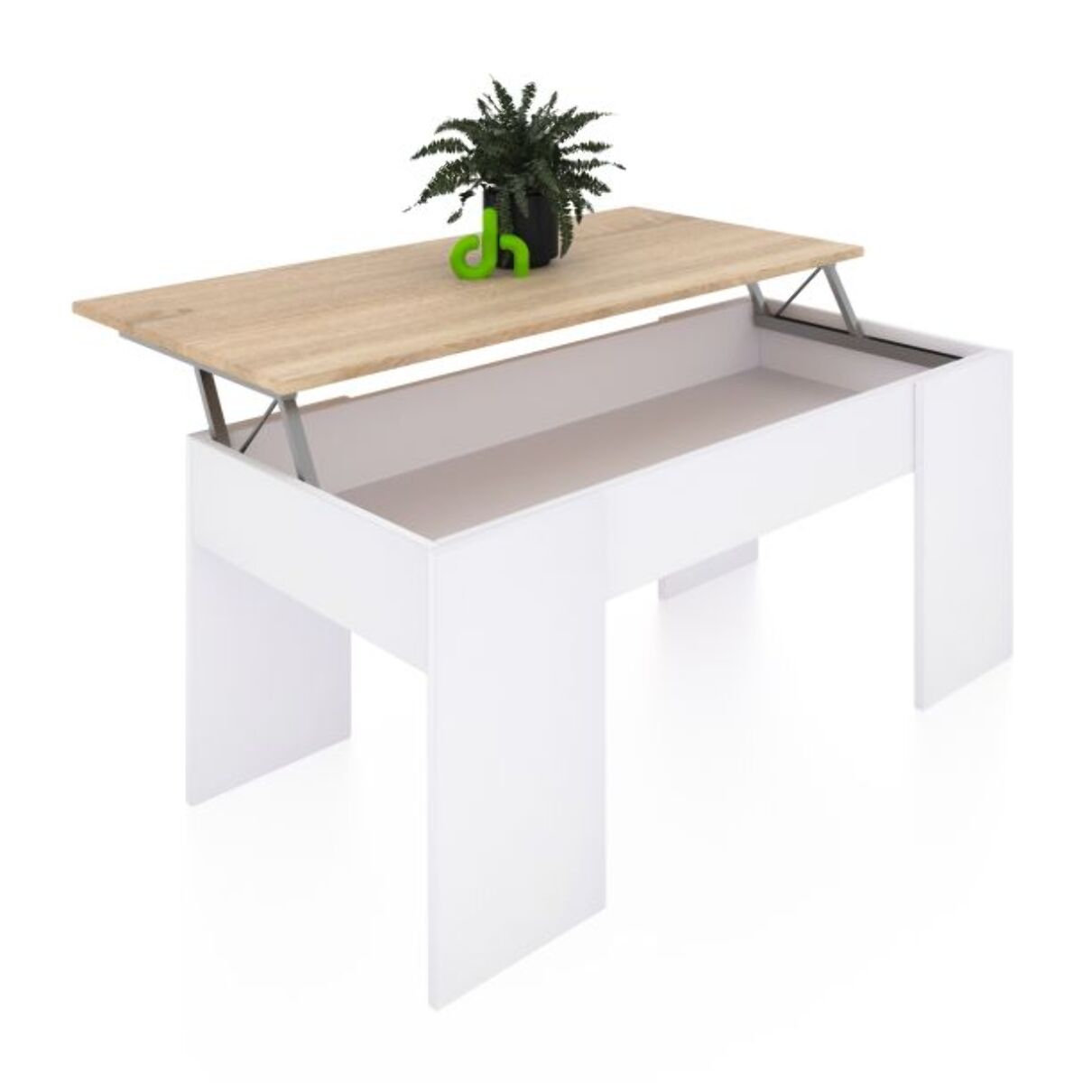 Mesa de centro elevable Vita Blanco Artik (Blanco Mate) - Roble Canadian