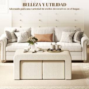 Juego de 3 Bancos Zapateros, Grande y 2 Pequeños, Bancos Recibidores Modernos de Pana, Diseño Compacto, Mesa Auxiliar para Salón, Entrada, Pasillo, Dormitorio, 104x44x48 cm, Crema