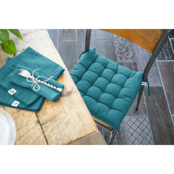Coussin / Galette de chaise 38 x 38 cm en coton avec nouettes - KALA