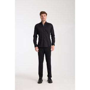 Camicia Uomo 2 Bottoni Button Down Slim Satin Unito Nero
