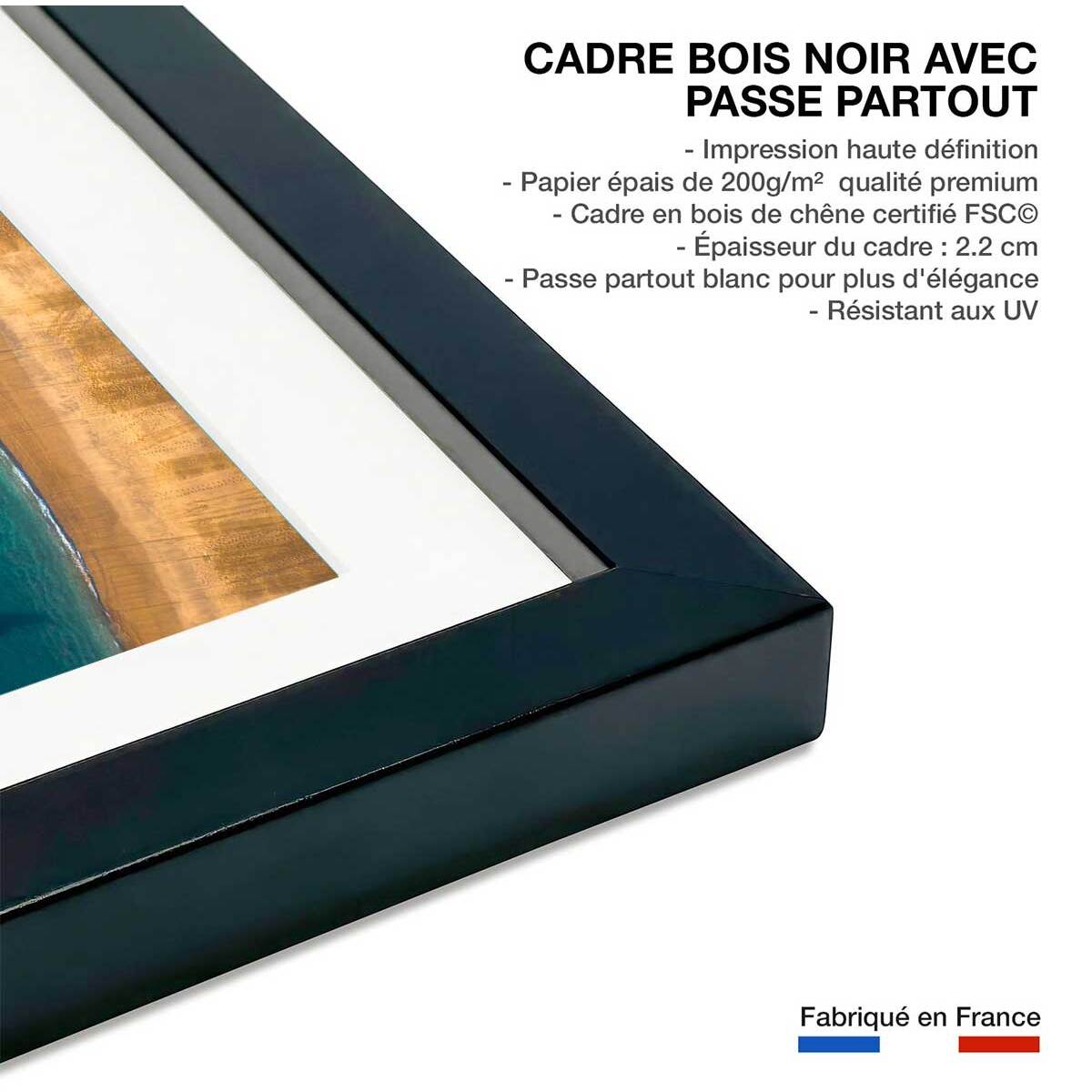 Poster bateaux de pêche Affiche + cadre en bois - Noir
