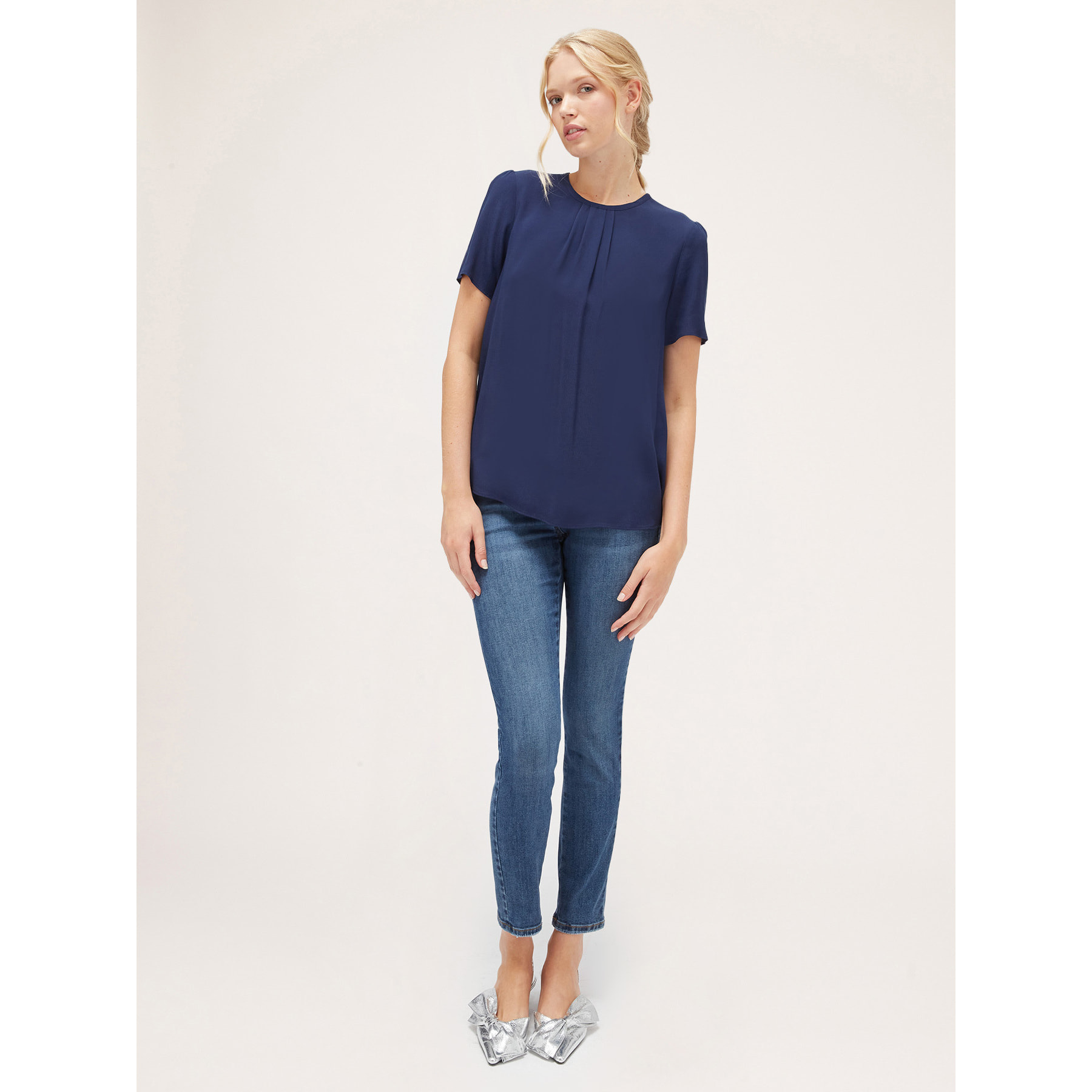 Motivi - Blusa vaporosa con pliegues - Azul