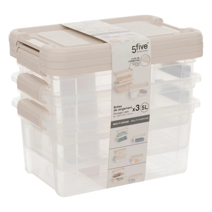 3 boîtes de rangement "Tide'n'Box" 5L