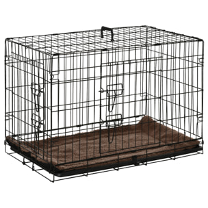 Cage de transport pliante pour chien poignée, plateau amovible, coussin fourni 76 x 53 x 57 cm noir