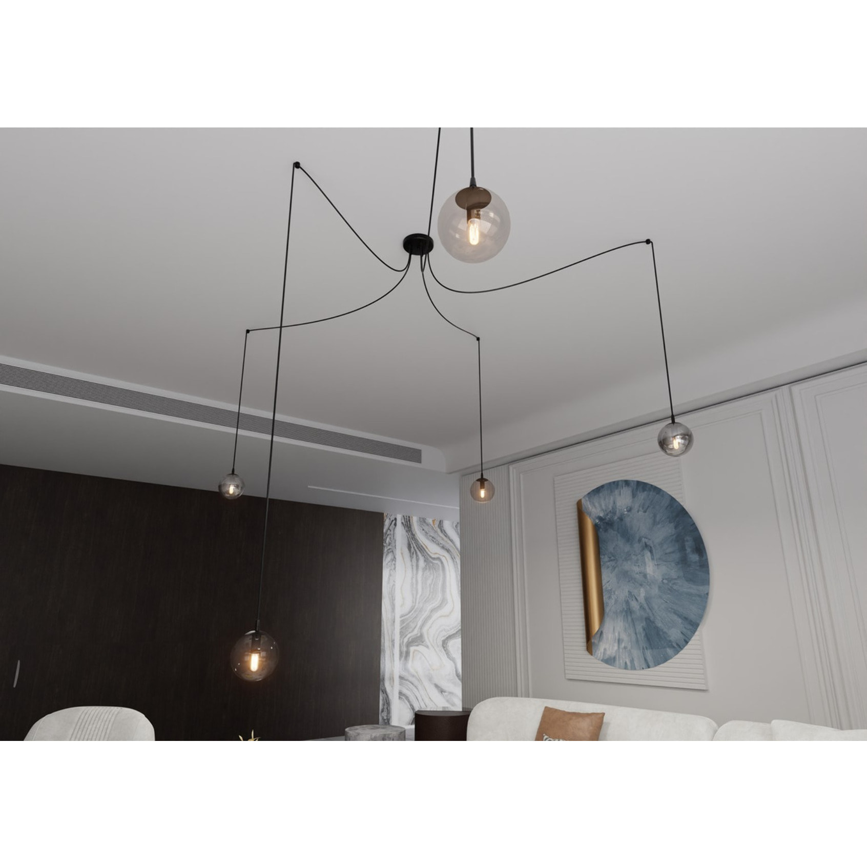 Lampada a sospensione GIGI 5 in acciaio nero e vetro mix