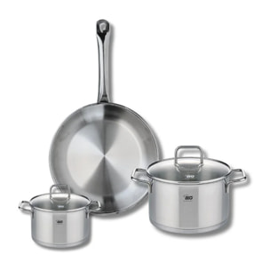 Ensemble de 1 Poêle de cuisson 24 cm et 2 faitouts 12 et 16 cm Elo Profi Citrin