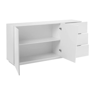 Credenza moderna a 2 ante e 3 cassetti, Made in Italy, Madia da cucina, Buffet di design da soggiorno, cm 180x43h86, colore Bianco lucido