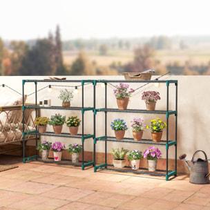 Lot de 2 étagères à plantes 4 niveaux métal vert