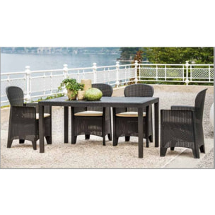 Tavolo da esterno Portici, Tavolo rettangolare da pranzo, Tavolo da giardino multiuso effetto rattan, 100% Made in Italy, Cm 150x90h72, Antracite