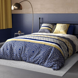 Parure housse de couette imprimé 100% coton - connexions - bleu