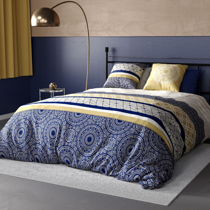 Parure housse de couette imprimé 100% coton - connexions - bleu