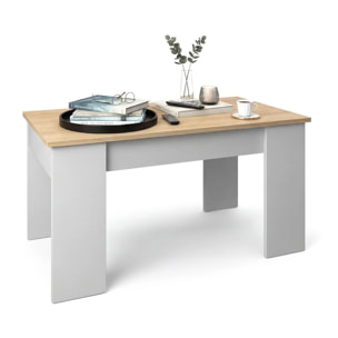 Mesa de centro elevable con almacenaje en blanco artik y roble canadian 90x43-53 cm Norak Blanco Artik (Blanco Mate) - Roble Canadian