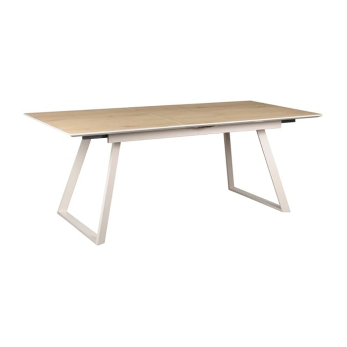 Table extensible L. 160/200 cm plateau placage en bois chêne - LOANA