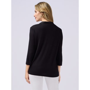 Oltre - Camiseta bimateria con escote de pico - Negro