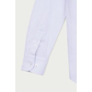 Camicia Uomo 1 Bottone Francese Slim No Iron Riga Stretta Bianco/Grigio Chiaro