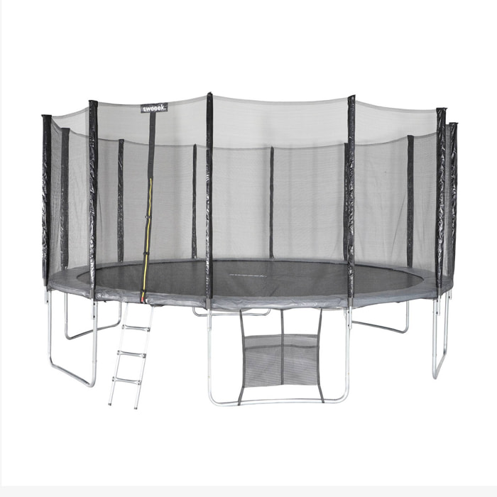 Trampoline 490cm gris avec filet de protection. échelle. bâche. filet pour chaussures. kit d'ancrage