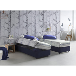 Letto piazza e mezza Gaia, Letto contenitore con rivestimento in tessuto, 100% Made in Italy, Apertura laterale, con materasso Cm 120x190 incluso, Blu