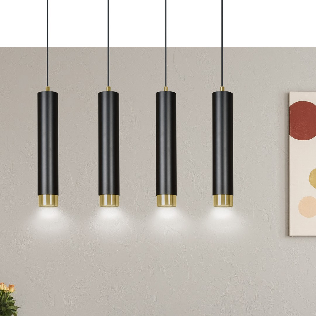 Lampada a sospensione KIBO in acciaio nero opaco e oro