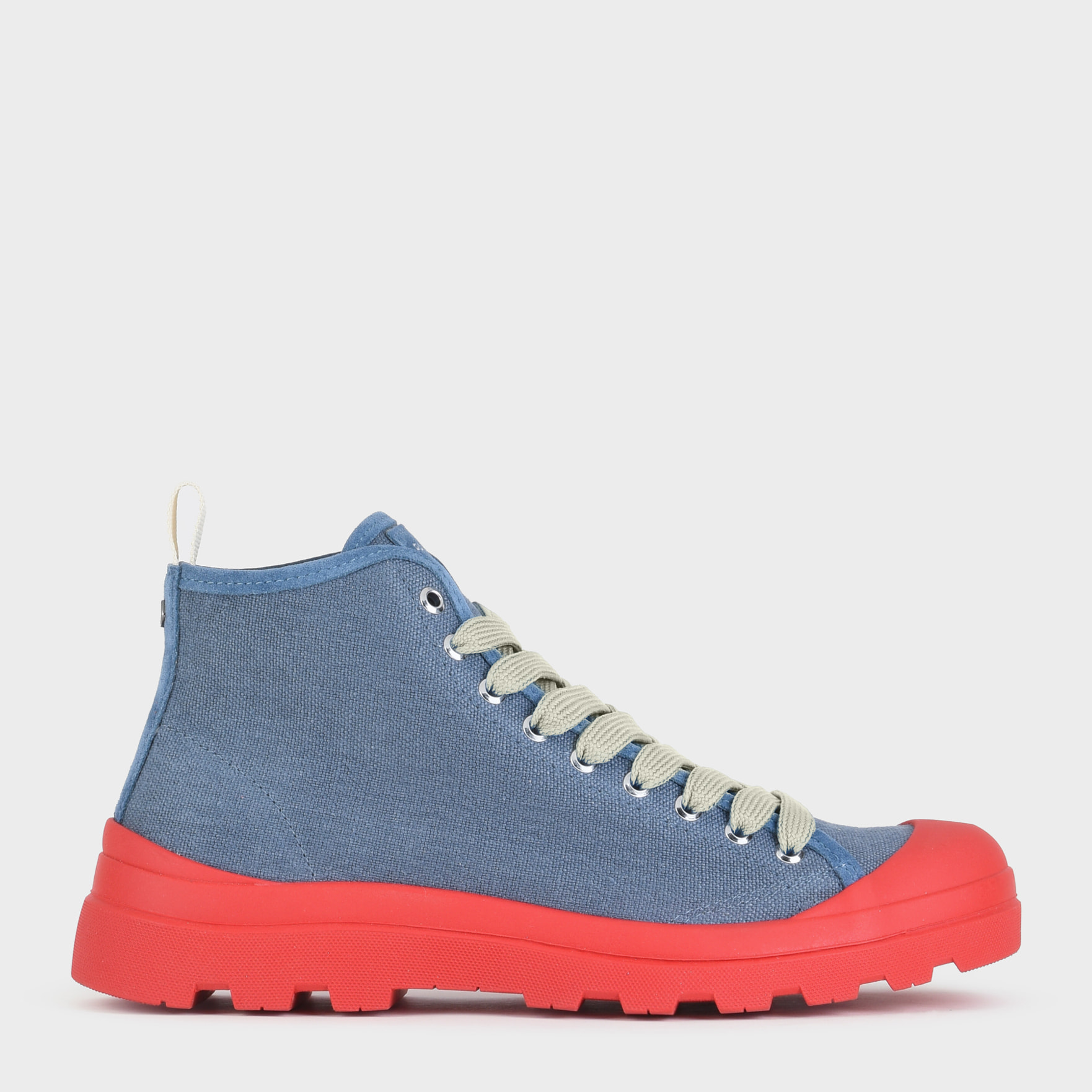 ZAPATO ABOTINADO HOMBRE P03 DE LINO Y ANTE DENIM ROJO