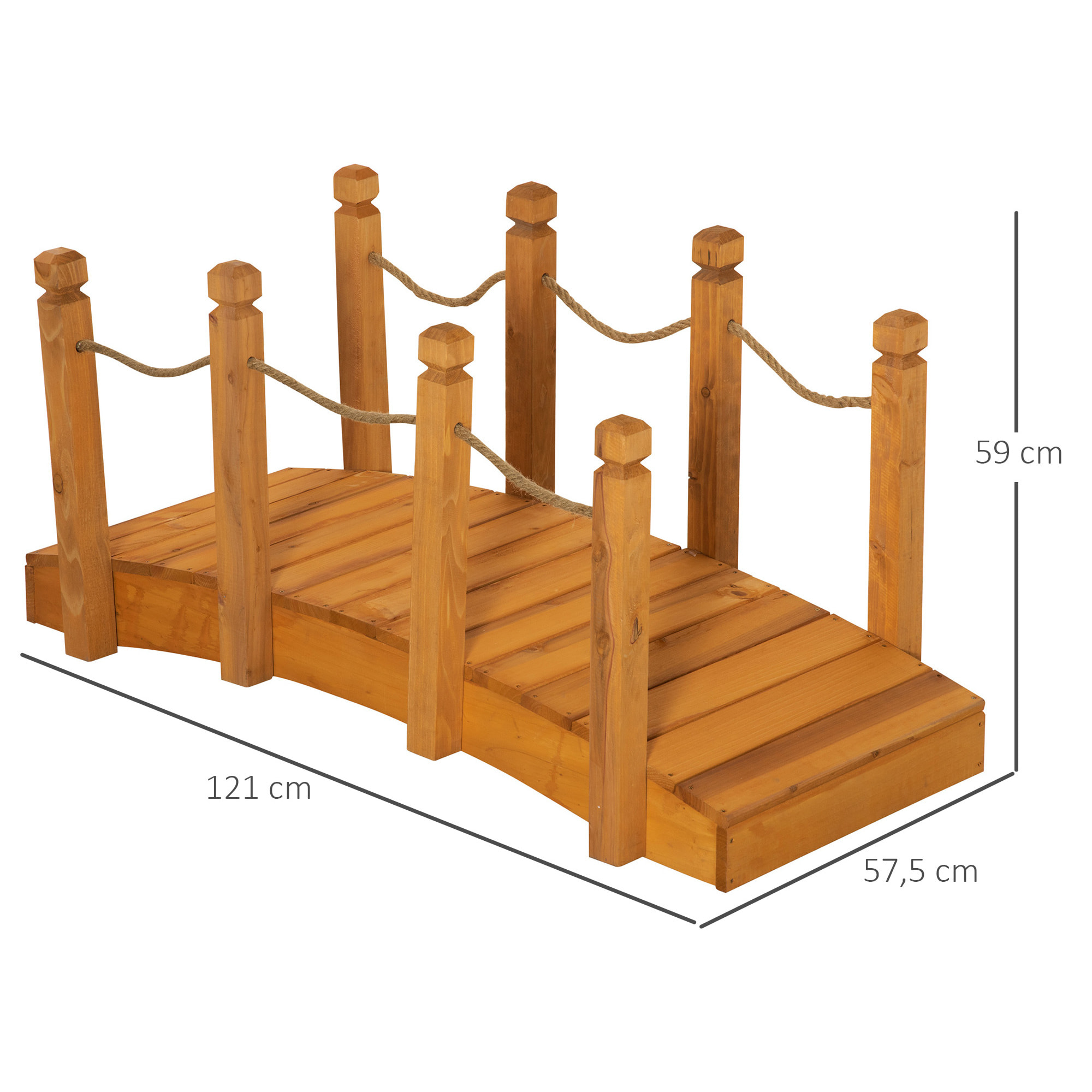 Pont de jardin - pont de bassin - passerelle en bois avec balustrade - dim. 121L x 57,5l x 59H cm - bois de sapin pré-huilé