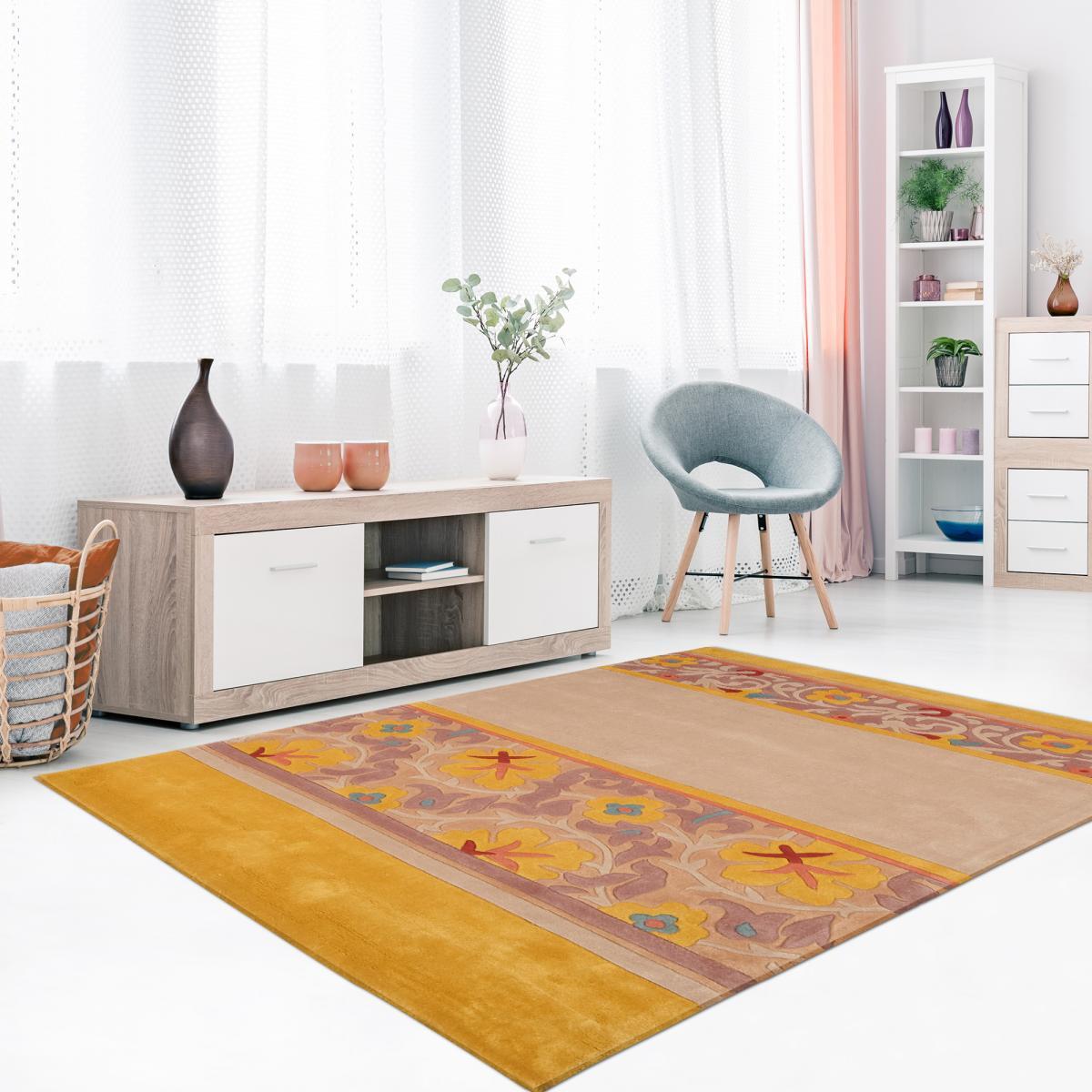 Tapis salon et chambre fait main en acrylique motif floral JUVO