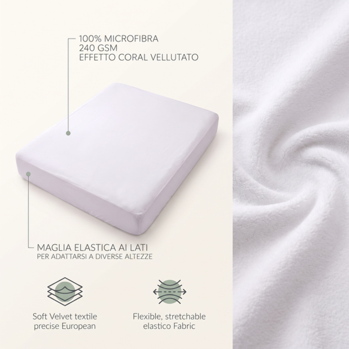 Coprimaterasso Intrecci Impermeabile in Microfibra Coral Effetto Vellutato con Rivestimento PU