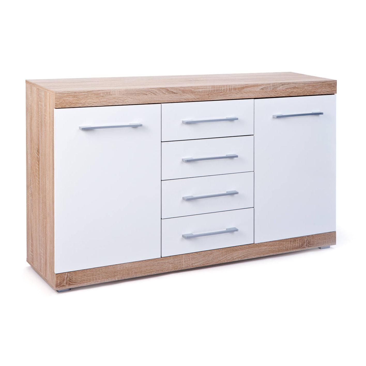 Buffet 2 ante 4 cassetti in laminato finitura rovere e bianco laccato