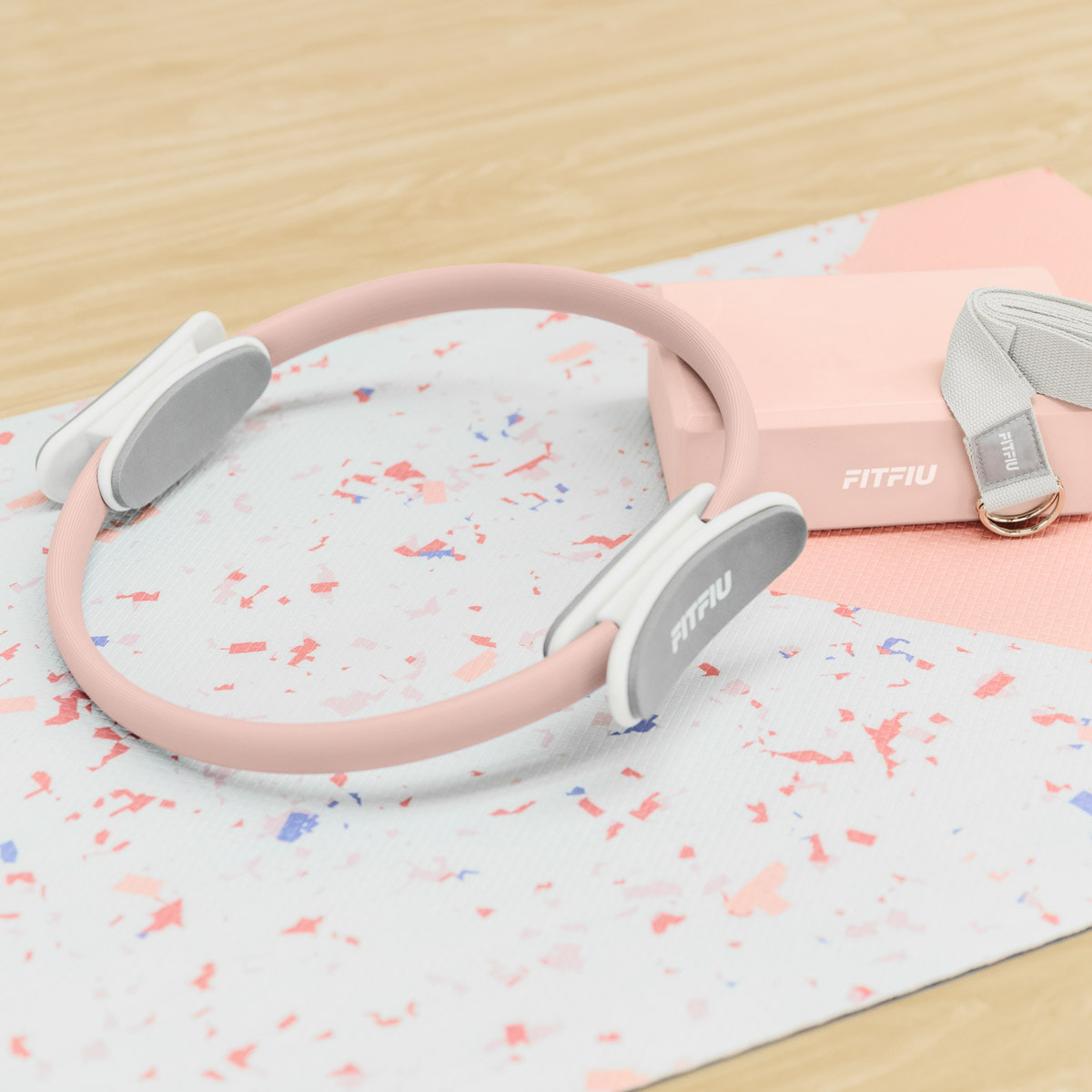 Kit de Yoga et Pilates ROSE 6 accessoires tapis anneau brique rouleau sangle