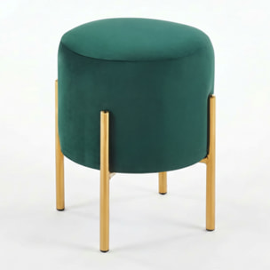 Pouf Tondo in Velluto con Gambe in Acciaio Dorate, Seduta Imbottita Elegante dallo Stile Contemporaneo per Soggiorno, Camera da Letto e Ingresso