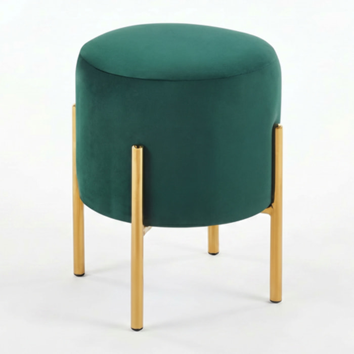 Pouf Tondo in Velluto con Gambe in Acciaio Dorate, Seduta Imbottita Elegante dallo Stile Contemporaneo per Soggiorno, Camera da Letto e Ingresso