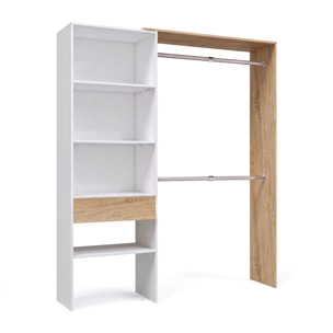 Armario vestidor abierto con diseño funcional en blanco artik y roble canadian 158x187 cm Aura Blanco Artik (Blanco Mate) - Roble Canadian
