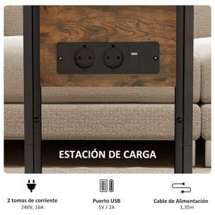 Mesa Auxiliar con Estación de Carga Mesa Auxiliar para Sofá con Encimera Plegable y Pies Ajustables Mesita Auxiliar para Salón Dormitorio Marrón Rústico