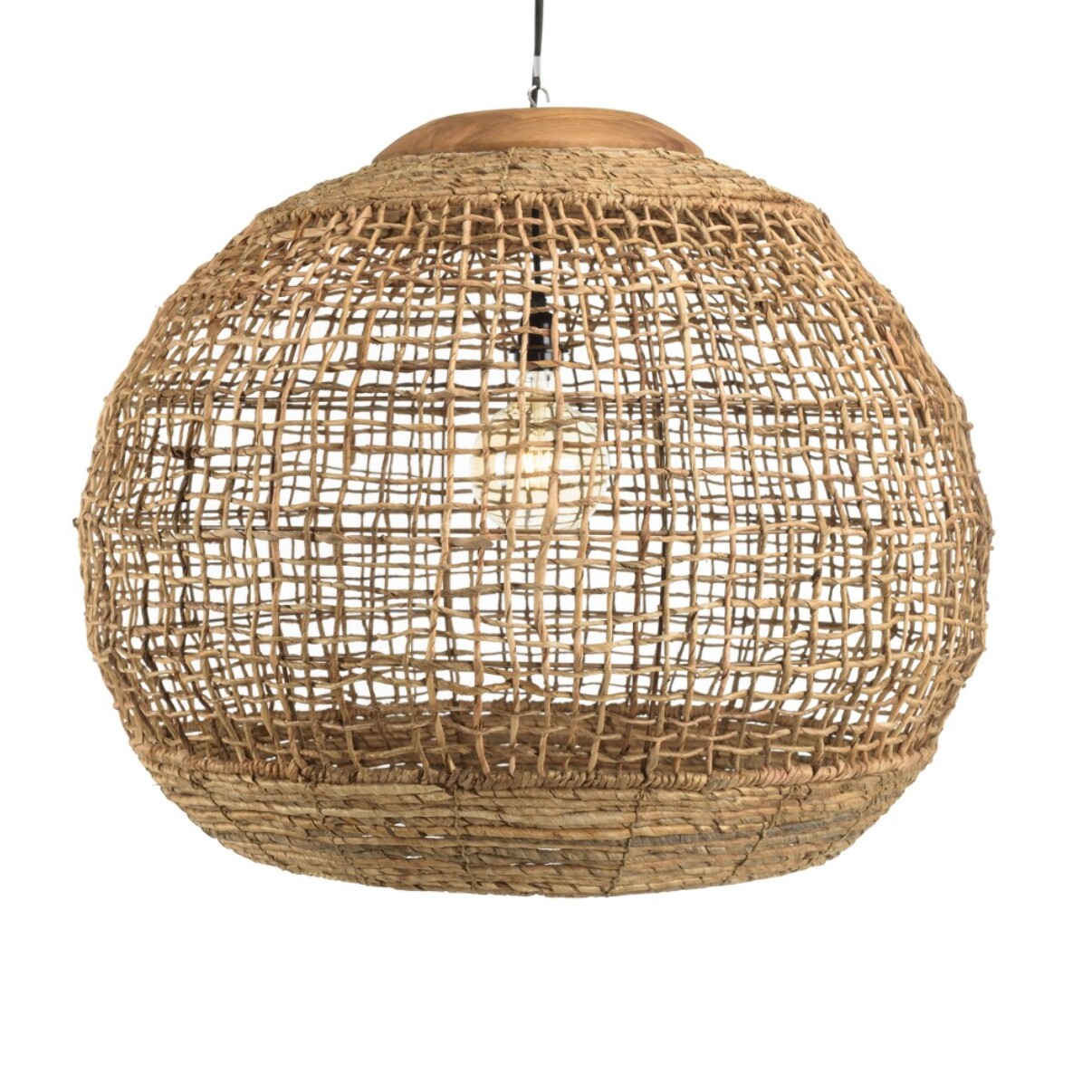 SIXTINE - Suspension 'boule' 83x83cm en abaca couleur naturelle et teck
