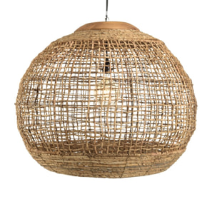 SIXTINE - Suspension 'boule' 83x83cm en abaca couleur naturelle et teck