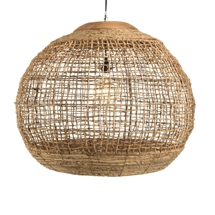 SIXTINE - Suspension 'boule' 83x83cm en abaca couleur naturelle et teck