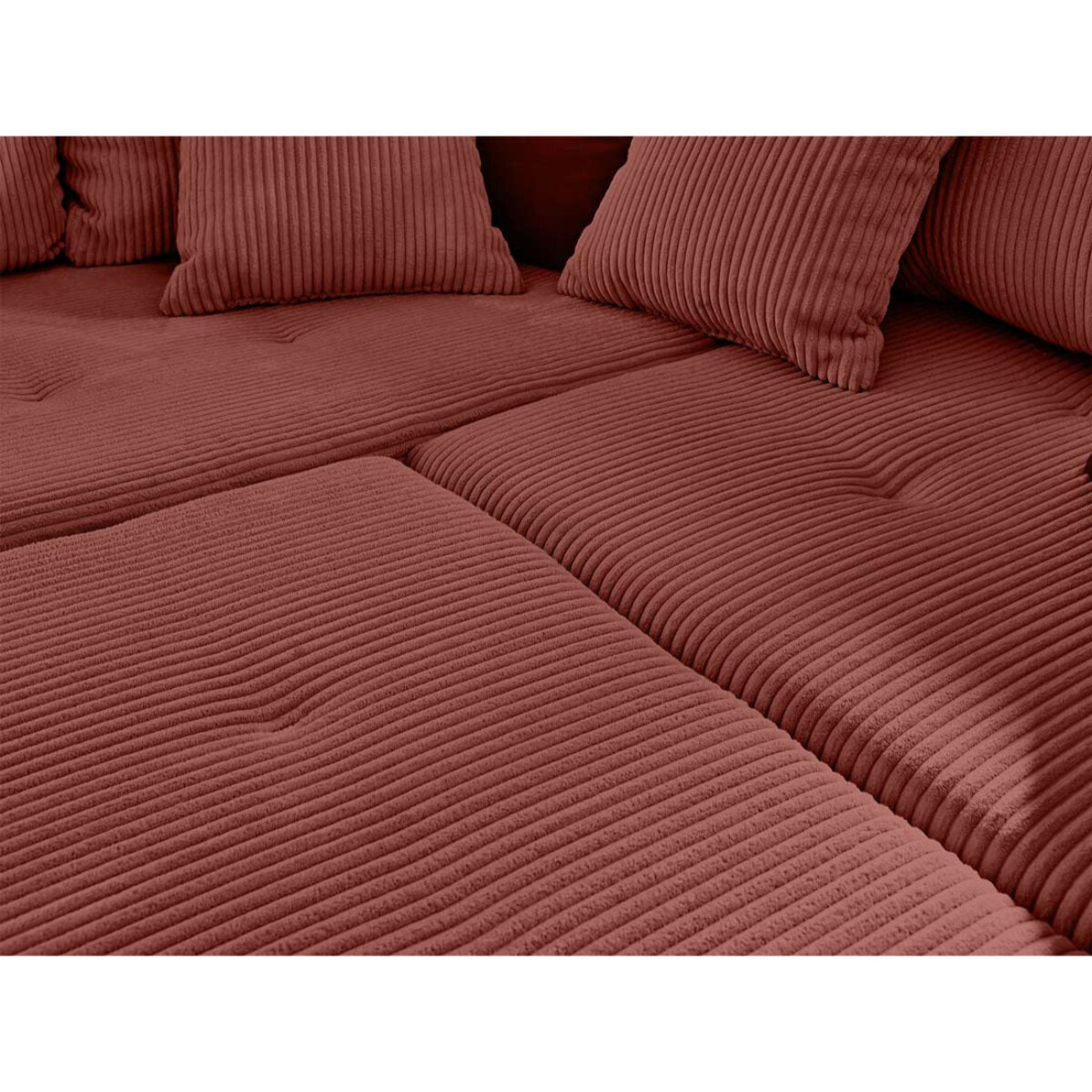 Rune - canapé d'angle gauche - 4 places - avec pouf d'appoint - en velours côtelé - Terracotta