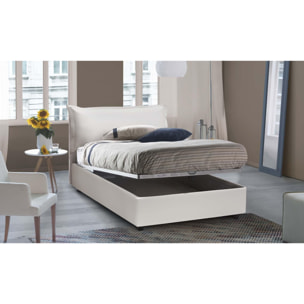 Letto piazza e mezza Olivia, Letto contenitore con rivestimento in ecopelle, 100% Made in Italy, Apertura frontale, adatto per materasso Cm 120x200, Bianco