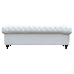 Canapé fixe Chesterfield "Aliza" - 208 x 82 x 70 cm - 3 places - Blanc