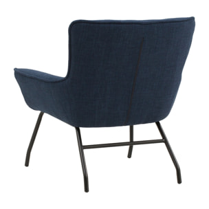 Poltrona WOOLWICH in tessuto blu e gambe in metallo nero