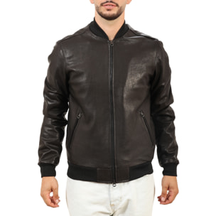 Giubbino in vera pelle di vitello rifinizione vegetale Nero -Slim Fit