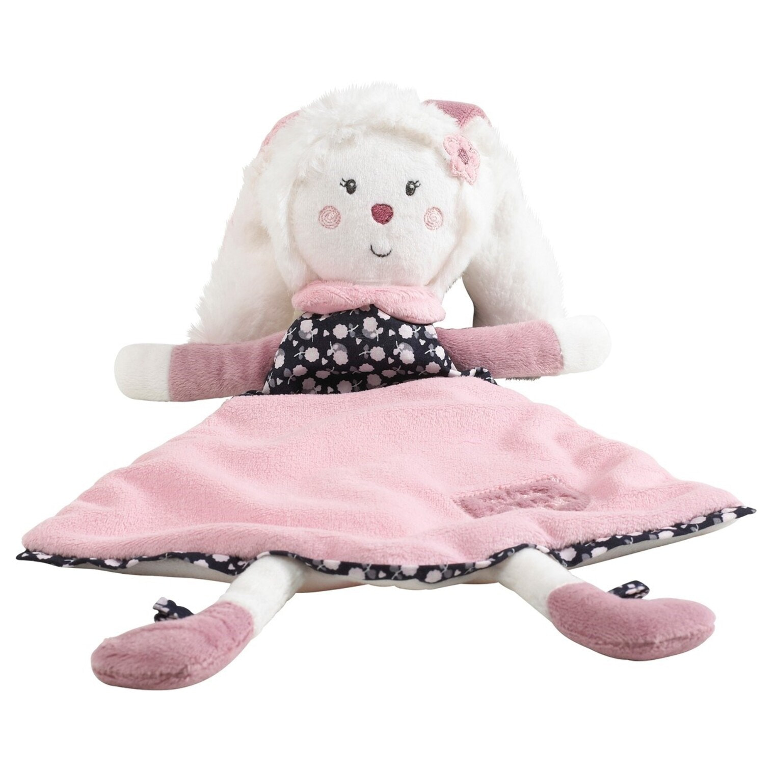 Doudou mouchoir lapin en velours blanc