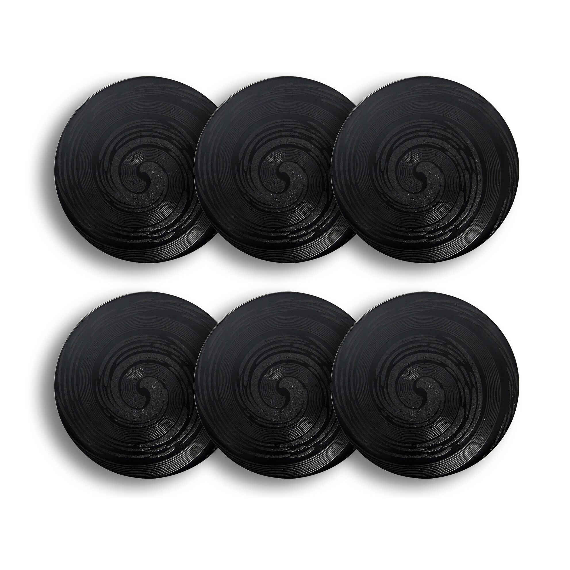 Lot de 6 assiettes à dessert noires en grès 21cm TORNADE